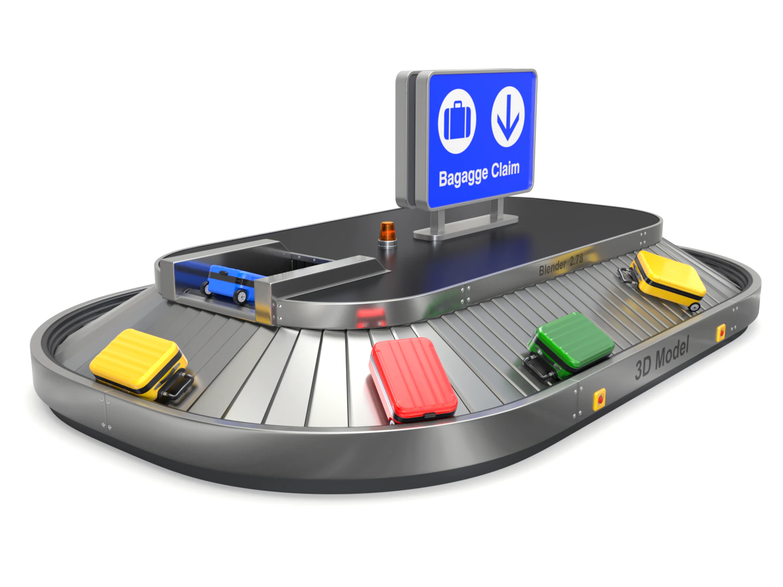Airport Claim Transporter with Baggage 3D Model .c4d .max .obj .3ds .fbx .stl .blend 