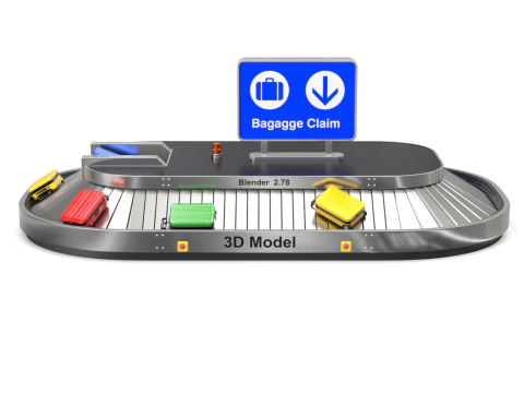 Airport Claim Transporter with Baggage 3D Model