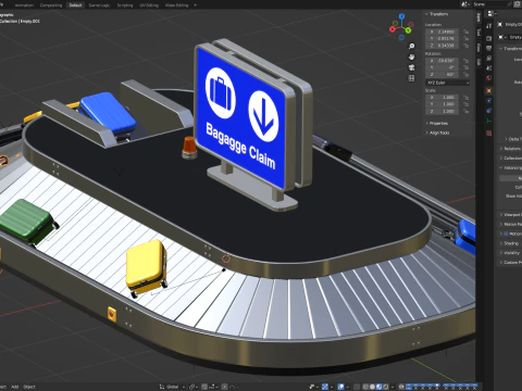 Airport Claim Transporter with Baggage 3D Model