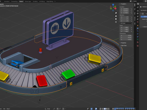 Airport Claim Transporter with Baggage 3D Model