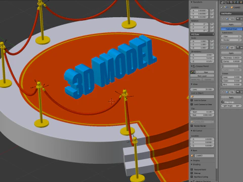 Round stage with red carpet 3D Model