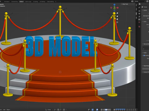 Round stage with red carpet 3D Model