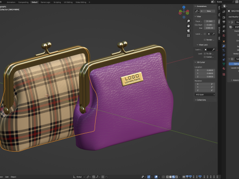 Leather and Fabric Purse Model 3D