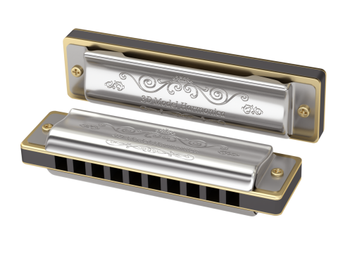 Harmonica with Box 3D Model
