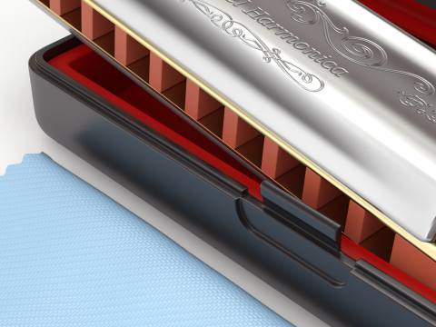 Harmonica with Box 3D Model