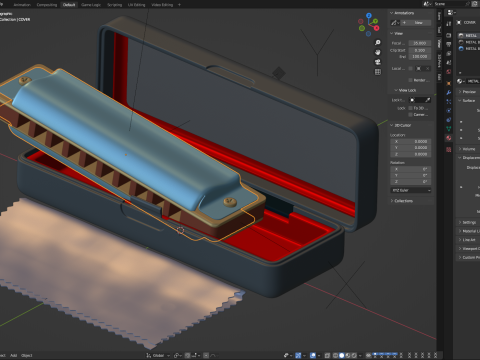 Harmonica with Box 3D Model