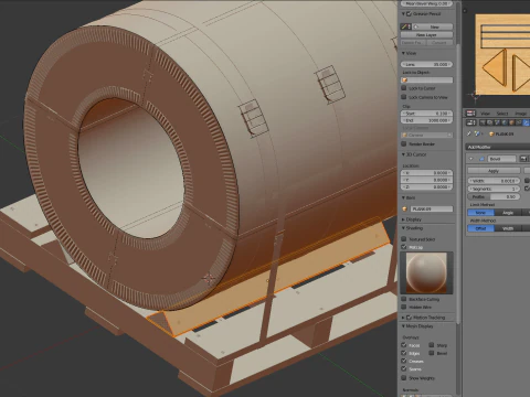 강철 코일 및 목재 팔레트 3D 모델