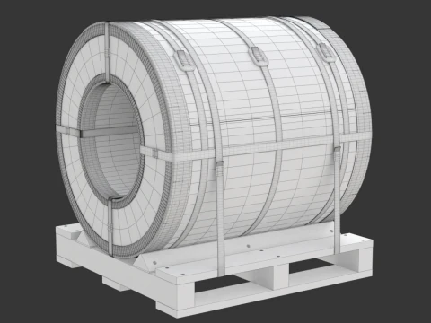 강철 코일 및 목재 팔레트 3D 모델