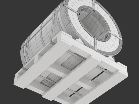 강철 코일 및 목재 팔레트 3D 모델