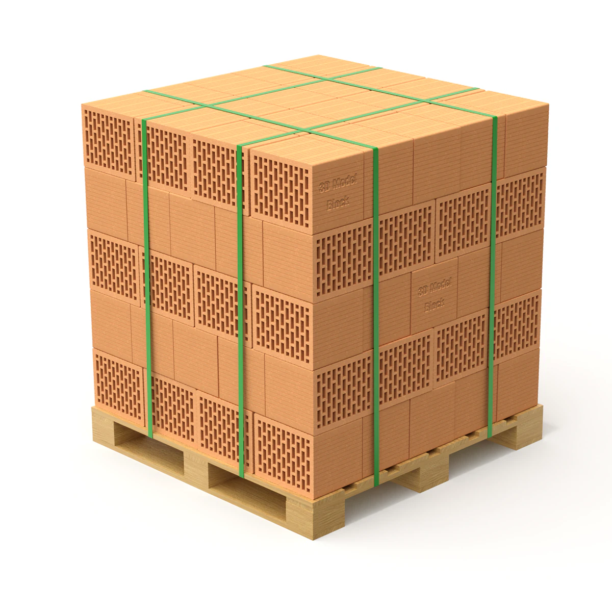Hollow Clay Blocks and Wooden Pallet 3D Model .c4d .max .obj .3ds .fbx .stl .blend