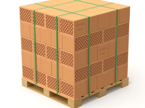Hollow Clay Blocks and Wooden Pallet 3D Model