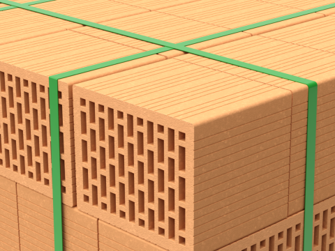 Hollow Clay Blocks and Wooden Pallet 3D Model