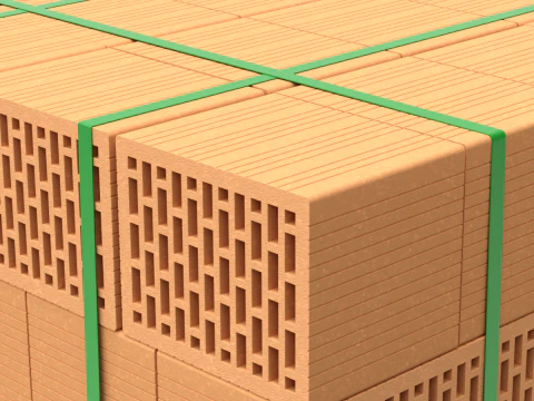 Hollow Clay Blocks and Wooden Pallet 3D Model
