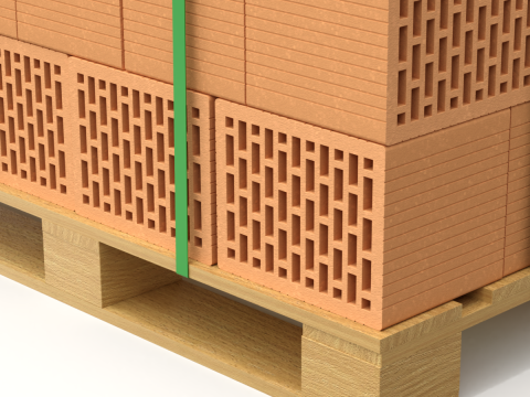 Hollow Clay Blocks and Wooden Pallet 3D Model