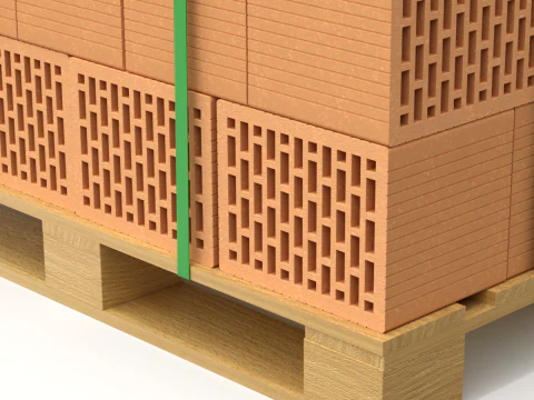 Hollow Clay Blocks and Wooden Pallet 3D Model