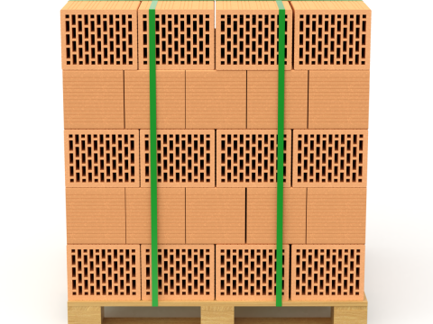 Hollow Clay Blocks and Wooden Pallet 3D Model