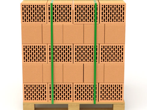 Hollow Clay Blocks and Wooden Pallet 3D Model