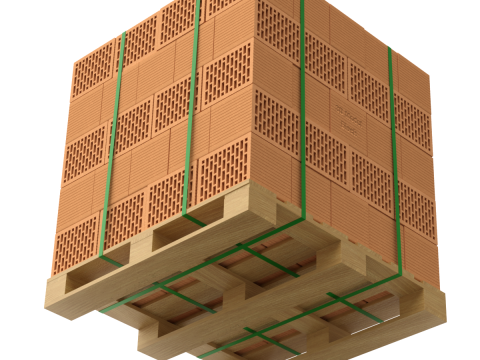 Hollow Clay Blocks and Wooden Pallet 3D Model