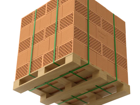 Hollow Clay Blocks and Wooden Pallet 3D Model