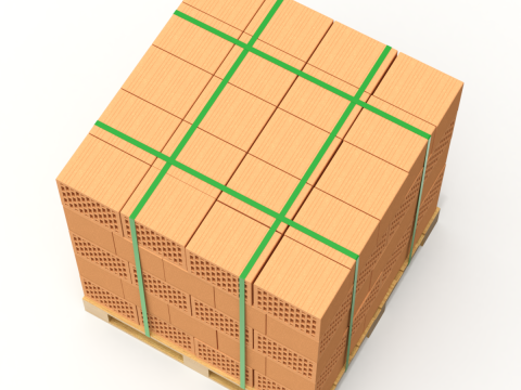 Hollow Clay Blocks and Wooden Pallet 3D Model