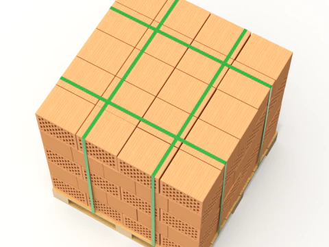 Hollow Clay Blocks and Wooden Pallet 3D Model