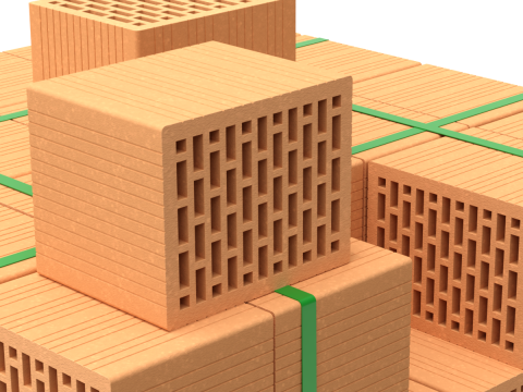 Hollow Clay Blocks and Wooden Pallet 3D Model