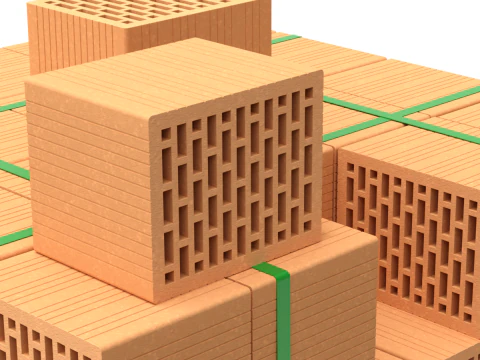 Hollow Clay Blocks and Wooden Pallet 3D Model