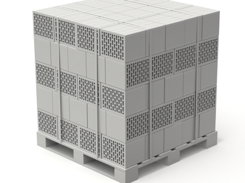 Hollow Clay Blocks and Wooden Pallet 3D Model
