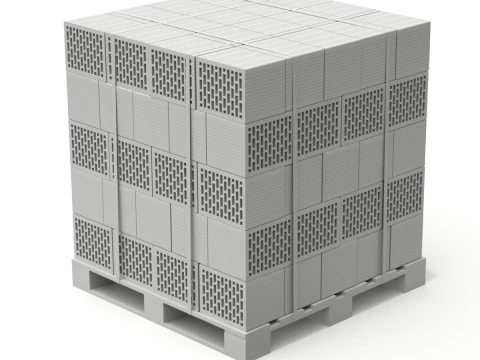 Hollow Clay Blocks and Wooden Pallet 3D Model