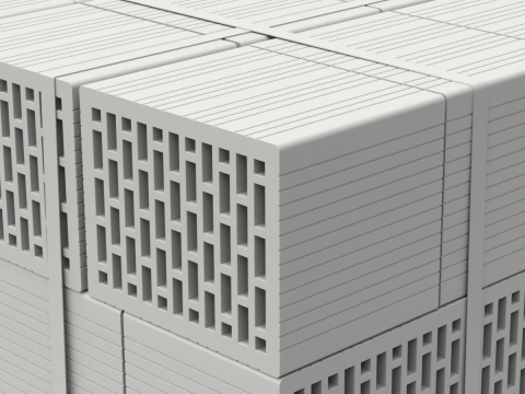 Hollow Clay Blocks and Wooden Pallet 3D Model