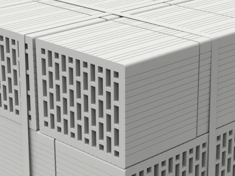 Hollow Clay Blocks and Wooden Pallet 3D Model