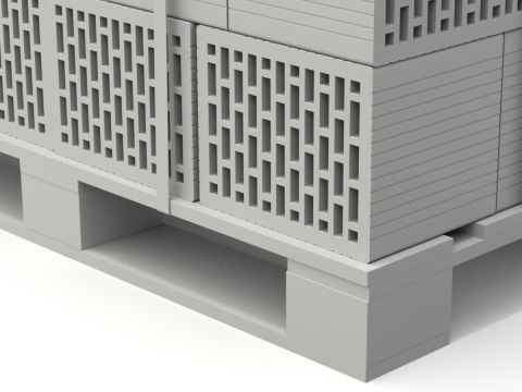 Hollow Clay Blocks and Wooden Pallet 3D Model