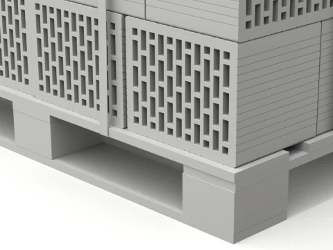 Hollow Clay Blocks and Wooden Pallet 3D Model