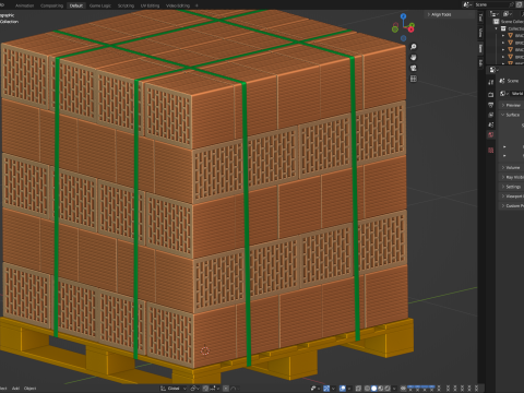 Hollow Clay Blocks and Wooden Pallet 3D Model