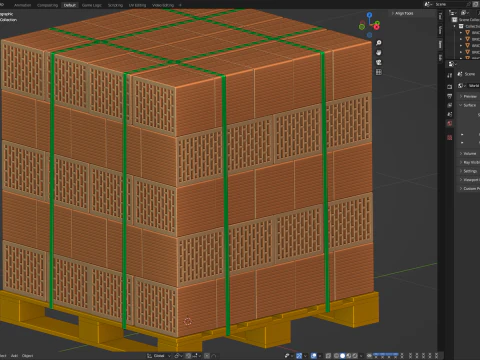 Hollow Clay Blocks and Wooden Pallet 3D Model