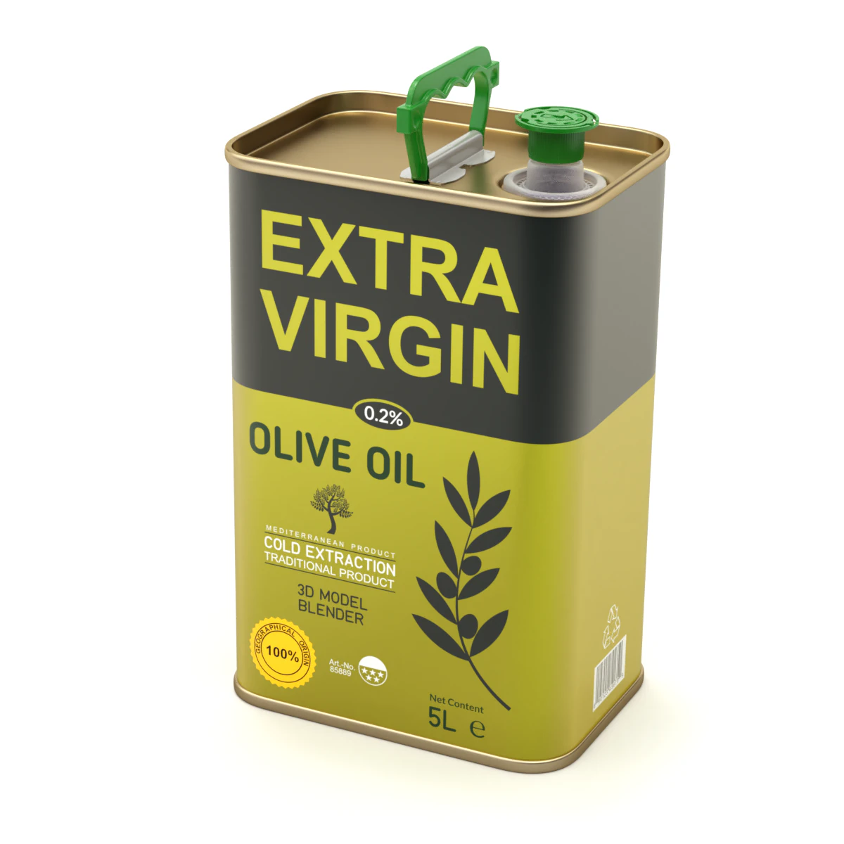 Olive Oil Can 5L 3D Model .c4d .max .obj .3ds .fbx .stl .blend 