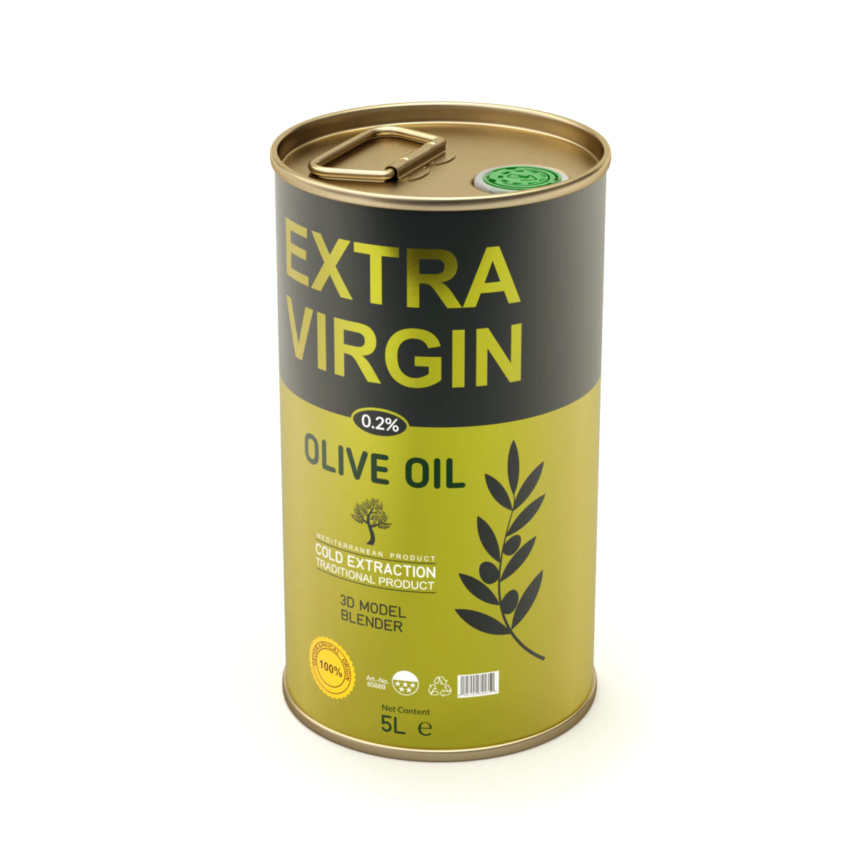 Olive Oil Can 5L round 3D Model .c4d .max .obj .3ds .fbx .stl .blend