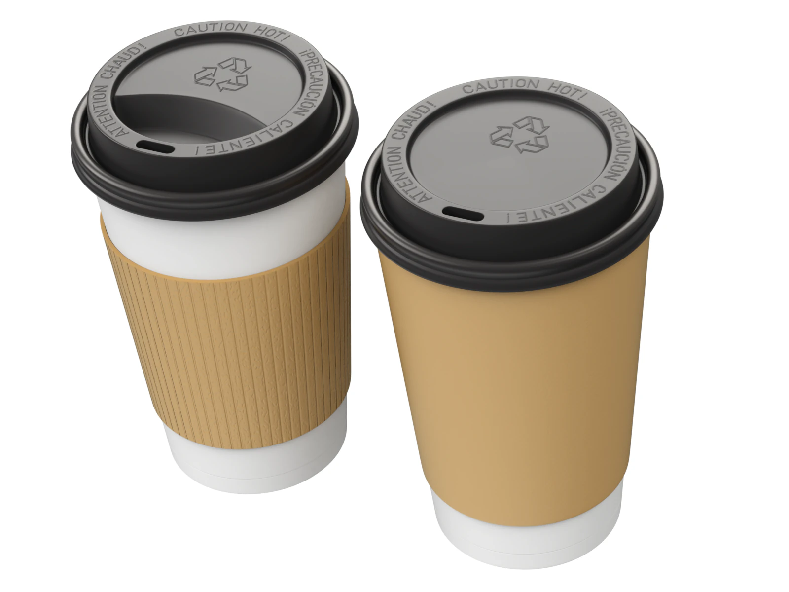 Coffee Cup Set with Lid 3D Model .c4d .max .obj .3ds .fbx .stl .blend 