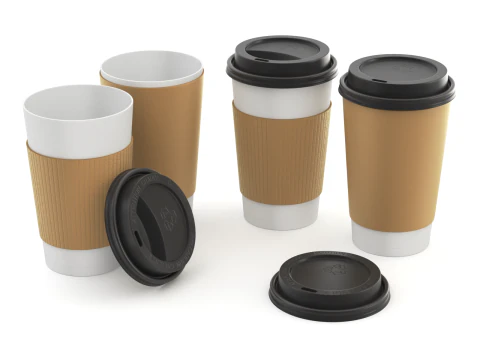 Coffee Cup Set with Lid 3D Model