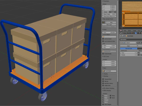 Warehouse Trolley with Storage Boxes 3D Model
