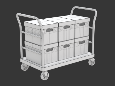 Warehouse Trolley with Storage Boxes Modelo 3D