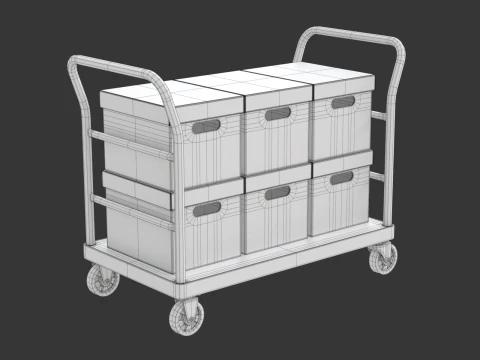 Warehouse Trolley with Storage Boxes 3D Model