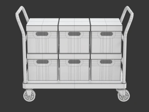 Warehouse Trolley with Storage Boxes 3D Model