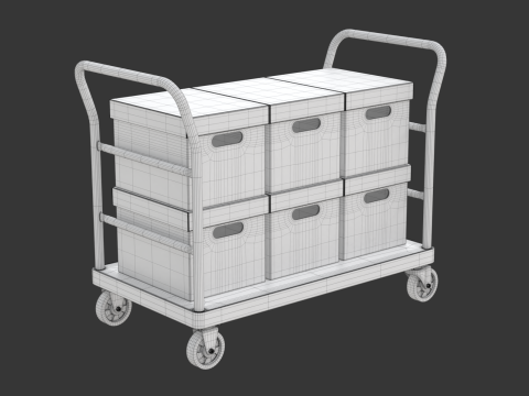 Warehouse Trolley with Storage Boxes Modelo 3D