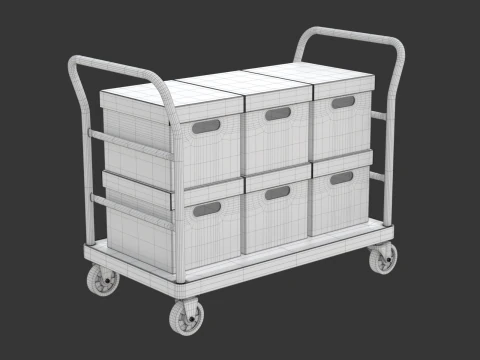 Warehouse Trolley with Storage Boxes 3D Model