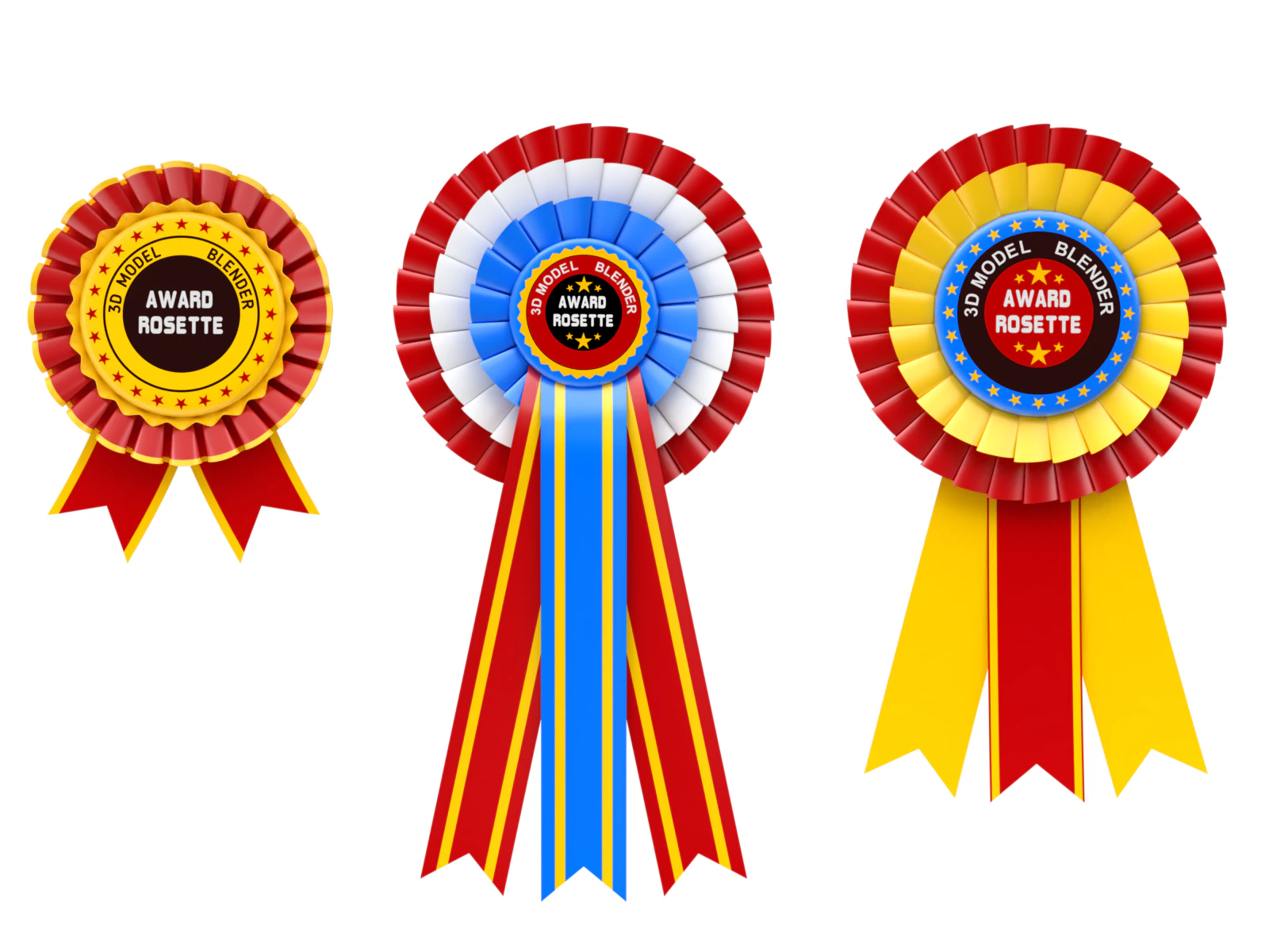 Award Rosette Set 3D Model .c4d .max .obj .3ds .fbx .stl .blend 
