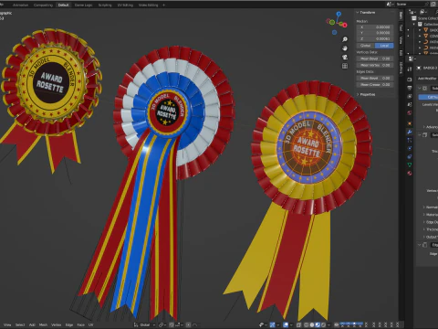 Award Rosette Set 3D Model