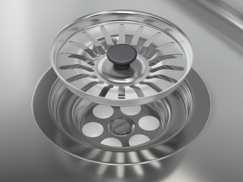 Kitchen Sink with double Bowl Tap and Drain Modelo 3D