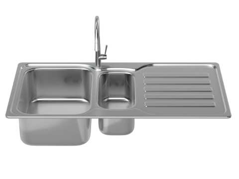 Kitchen Sink with double Bowl Tap and Drain Modelo 3D