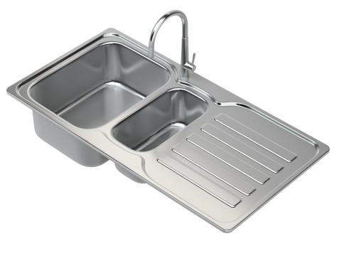 Kitchen Sink with double Bowl Tap and Drain Modelo 3D